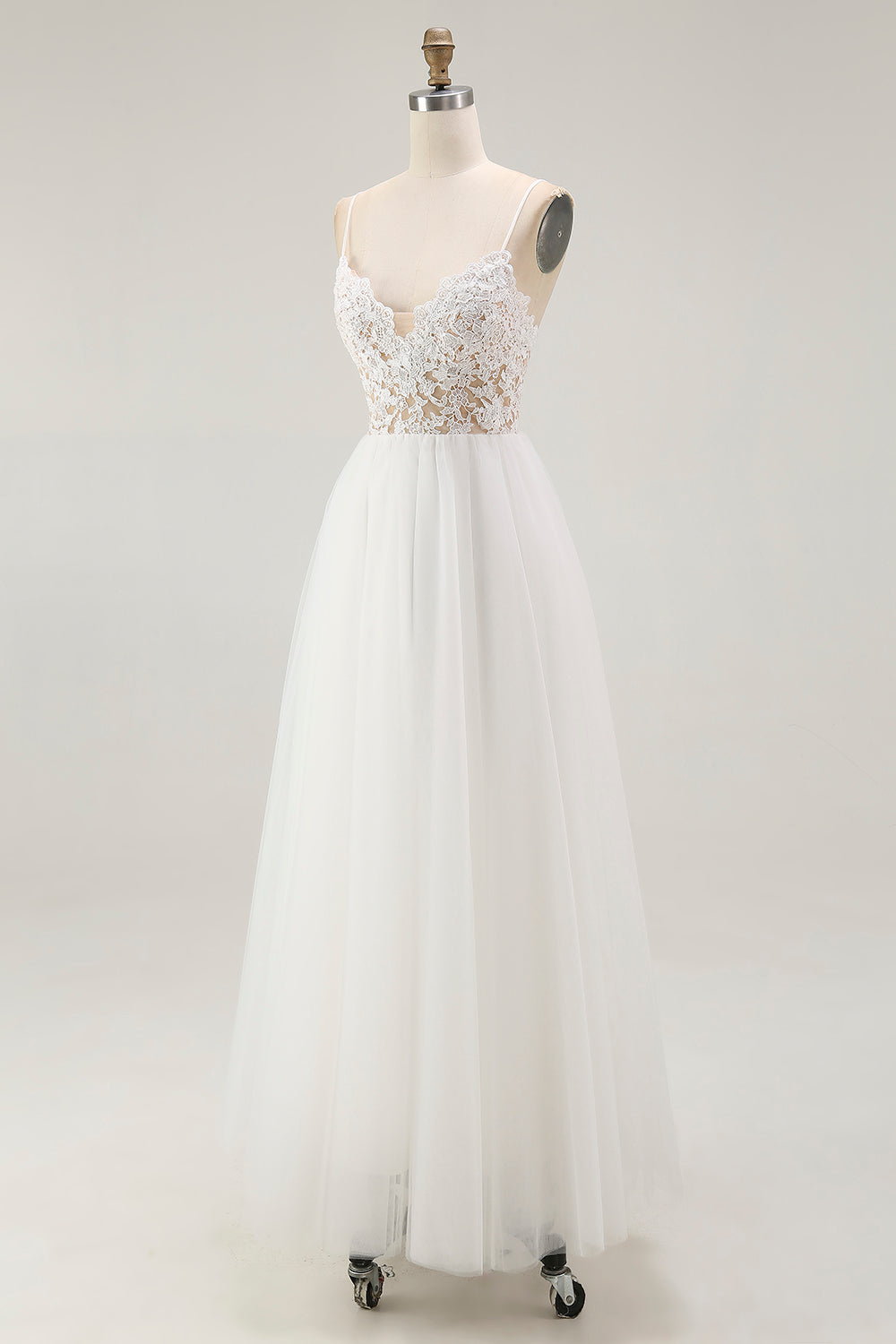 White A Line Spaghetti Straps Engagement Dress With Lace