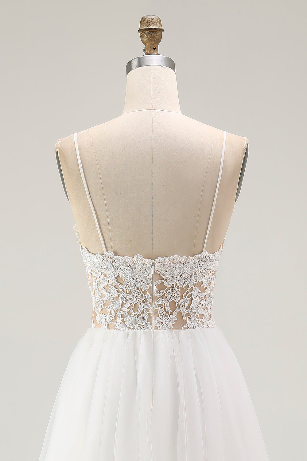 White A Line Spaghetti Straps Engagement Dress With Lace