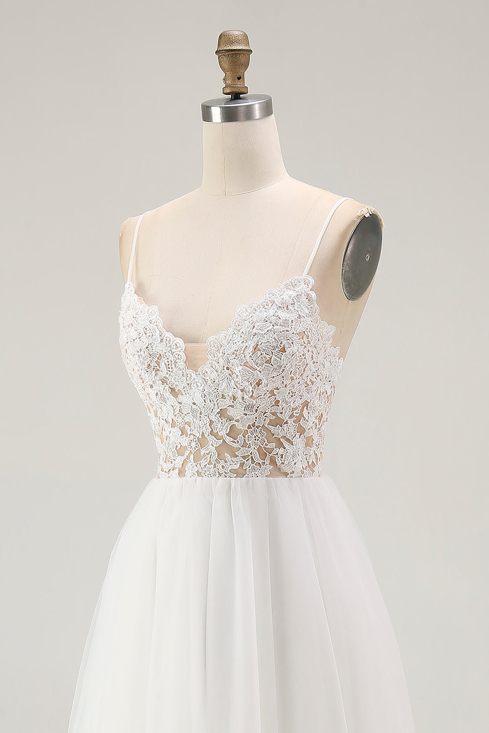 White A Line Spaghetti Straps Engagement Dress With Lace