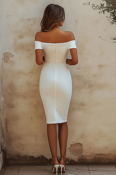 ZAPAKA Women Chic Sheath Satin White Short Graduation Dress Off the Shoulder Cocktail Dress with Back Zipper, Pink / US20W ZAPAKA Women Chic Sheath Satin White Short Graduation Dress Off the Shoulder Cocktail Dress with Back Zipper, Pink / US20W
