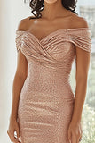 Sparkly Off the Shoulder Champagne Mother Of The Bride Dress