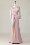 Lace Sheath Blush Mother Of The Bride Dress with Long Sleeves