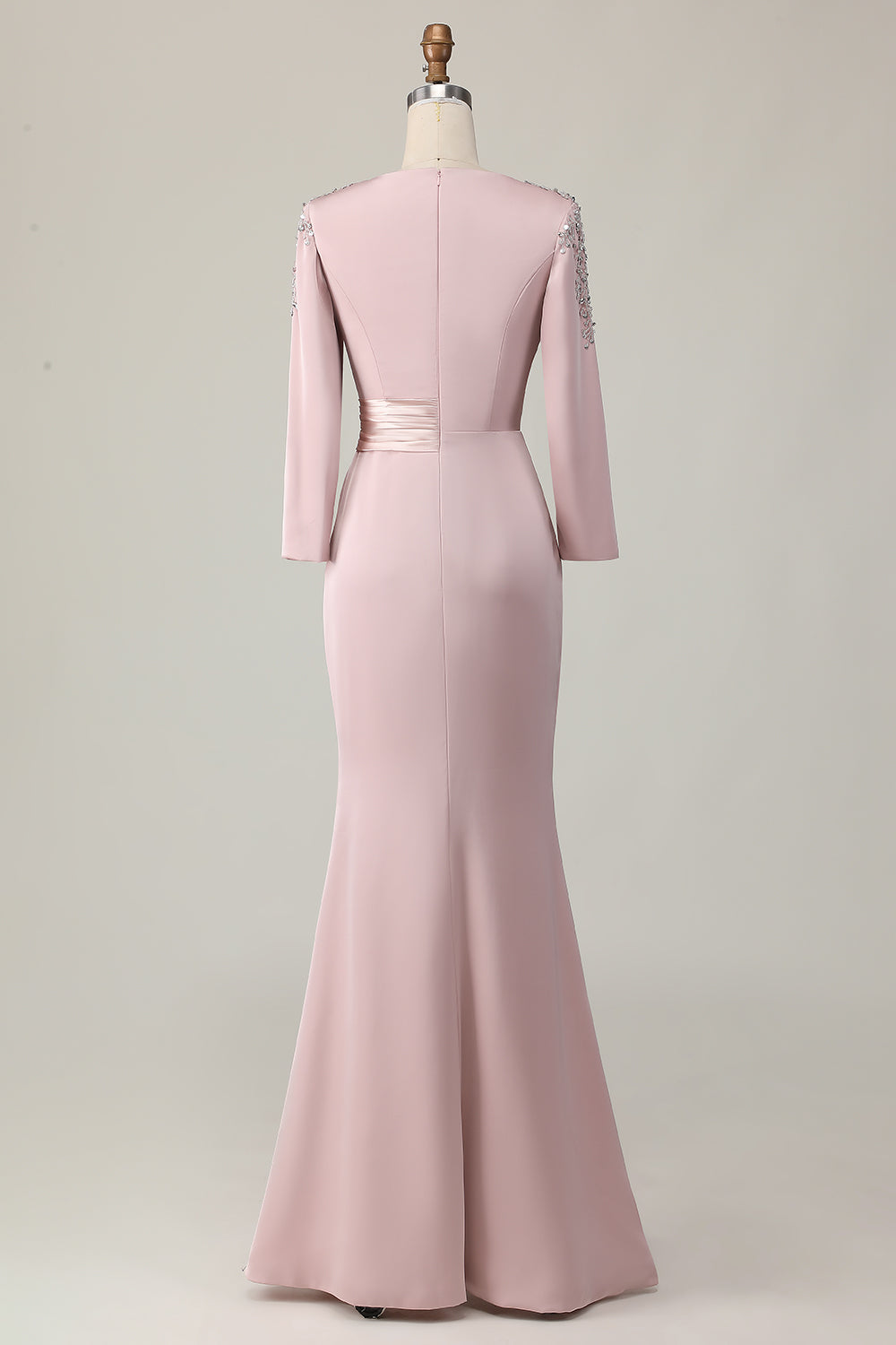 Lace Sheath Blush Mother Of The Bride Dress with Long Sleeves