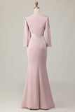 Lace Sheath Blush Mother Of The Bride Dress with Long Sleeves