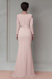 Blush Lace Sheath Mother Of The Bride Dress with Long Sleeves