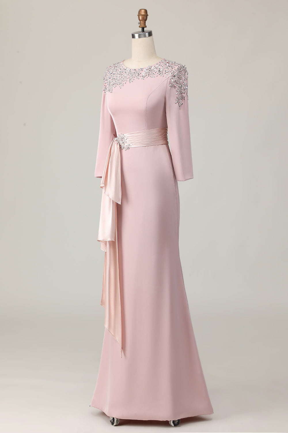 Lace Sheath Blush Mother Of The Bride Dress with Long Sleeves