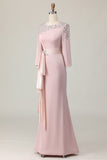 Lace Sheath Blush Mother Of The Bride Dress with Long Sleeves
