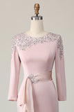 Lace Sheath Blush Mother Of The Bride Dress with Long Sleeves