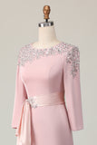 Lace Sheath Blush Mother Of The Bride Dress with Long Sleeves