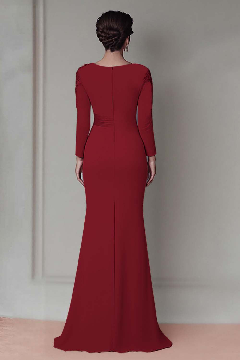 Blush Lace Sheath Mother Of The Bride Dress with Long Sleeves