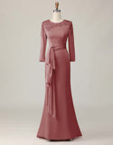 Lace Sheath Blush Mother Of The Bride Dress with Long Sleeves