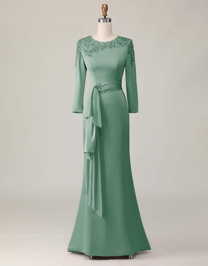 Lace Sheath Blush Mother Of The Bride Dress with Long Sleeves