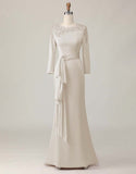 Lace Sheath Blush Mother Of The Bride Dress with Long Sleeves