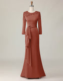 Lace Sheath Blush Mother Of The Bride Dress with Long Sleeves