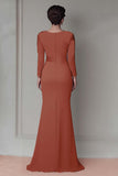 Blush Lace Sheath Mother Of The Bride Dress with Long Sleeves