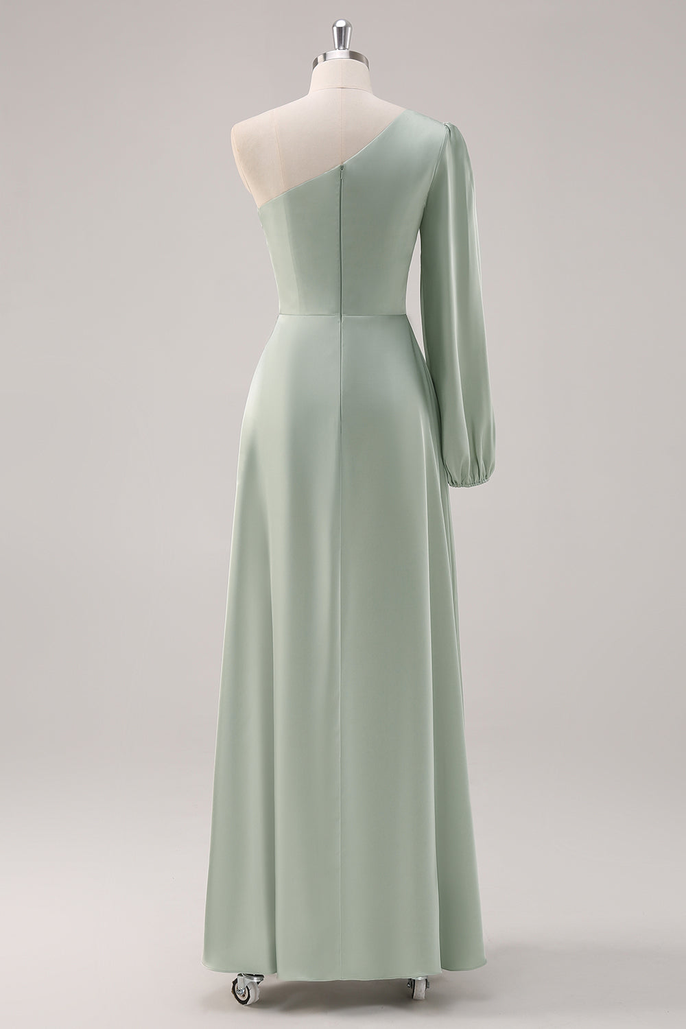 Sage Green A Line One Shoulder Bridesmaid Dress with Slit