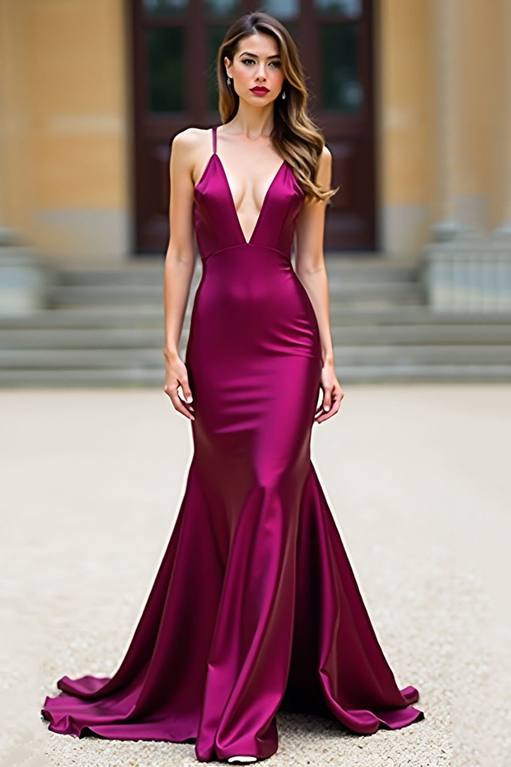 Dark Purple Mermaid Spaghetti Straps Long Satin Prom Dress