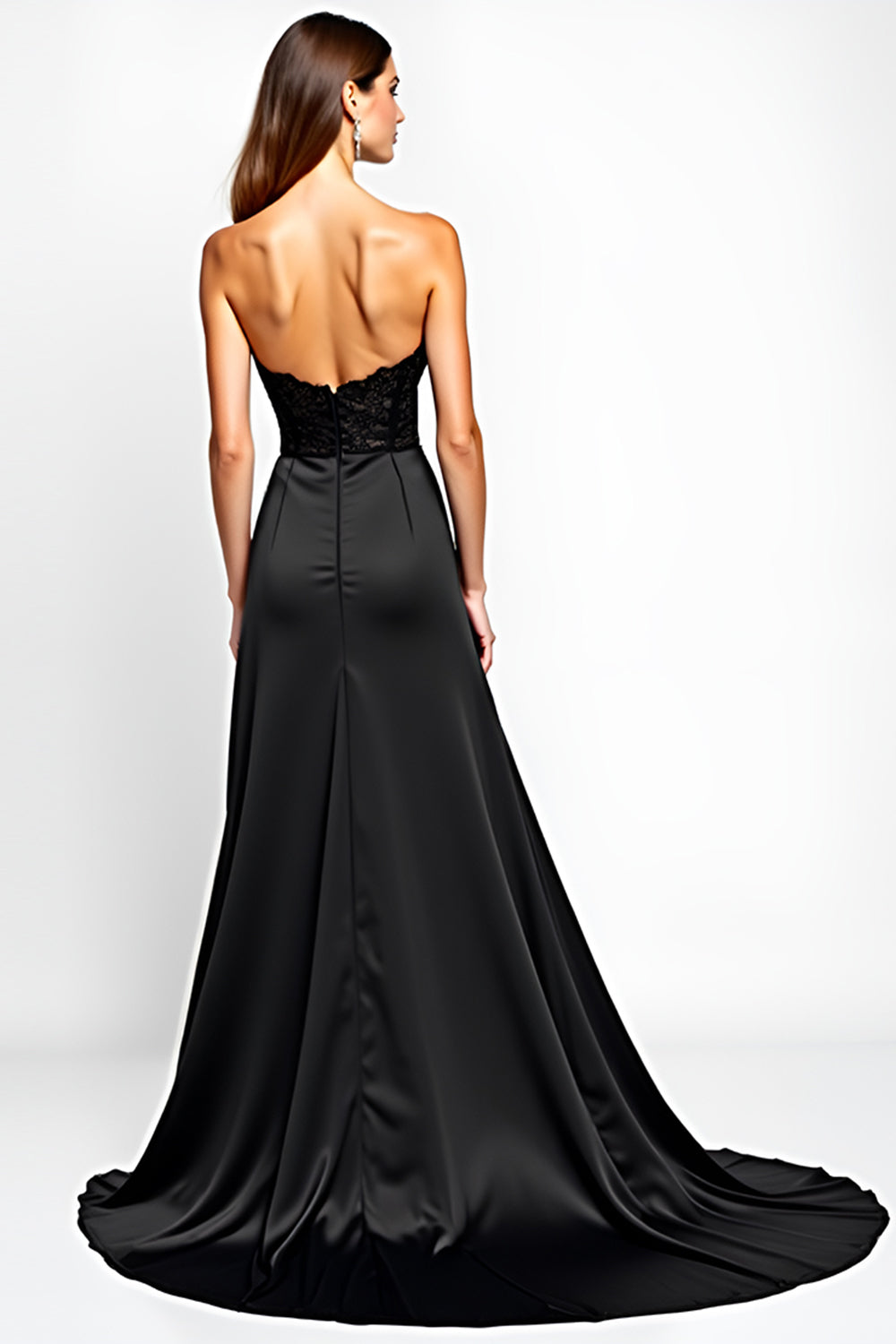 Mermaid Strapless Corset Black Tie Dress With Slit