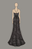 Sparkly Deep V-Neck Black Sheath Prom Dress