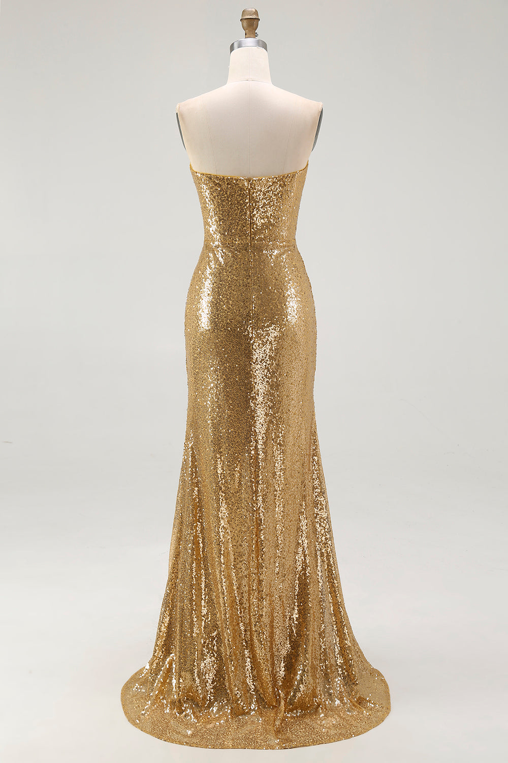Sparkly Gold Sequins Strapless Mermaid Formal Dress with Slit