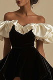 A Line Velvet Off The Shoulder Pleated Short Little Black Dress