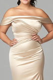 Champagne Mermaid Off the Shoulder Plus Size Satin Mother of the Bride Dress