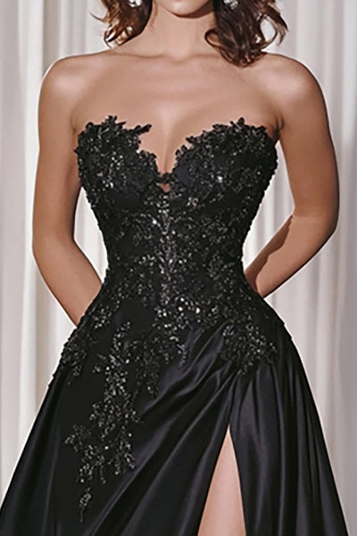 A-Line Black Satin Evening Dress Girls Lace-Up Prom Gown main image 1