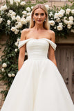 Graceful Off the Shoulder White A Line Wedding Dress
