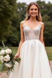 Ivory Spaghetti Straps A Line Weding Dress with Beading
