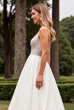 Ivory Spaghetti Straps A Line Weding Dress with Beading