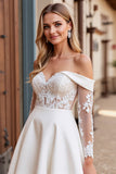 Lace Ivory Off the Shoulder A Line Wedding Dress
