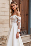 Lace Ivory Off the Shoulder A Line Wedding Dress