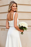 Simple lvory A Line Spaghetti Straps Long Wedding Dress