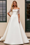 lvory A Line Off The Shoulder Appliqued Long Wedding Dress