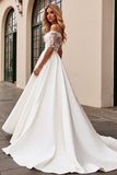 lvory A Line Off The Shoulder Appliqued Long Wedding Dress