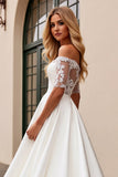 lvory A Line Off The Shoulder Appliqued Long Wedding Dress