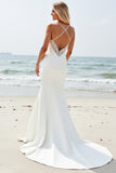 lvory Mermaid Spaghetti Straps Wedding Dress with Slit