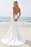 lvory Mermaid Spaghetti Straps Wedding Dress with Slit