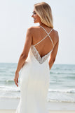 lvory Mermaid Spaghetti Straps Wedding Dress with Slit