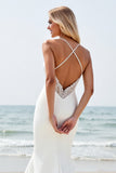 lvory Mermaid Spaghetti Straps Wedding Dress with Slit
