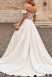 lvory A Line Off The Shoulder Satin Long Wedding Dress