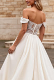 lvory A Line Off The Shoulder Satin Long Wedding Dress