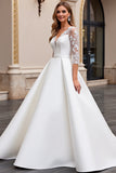 A Line Long Sleeves lvory Appliqued Wedding Dress