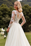 A Line Appliqued Long Sleeves lvory Wedding Dress