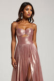 Glitter Dusty Rose A Line Cut Out Spaghetti Straps Prom Dress