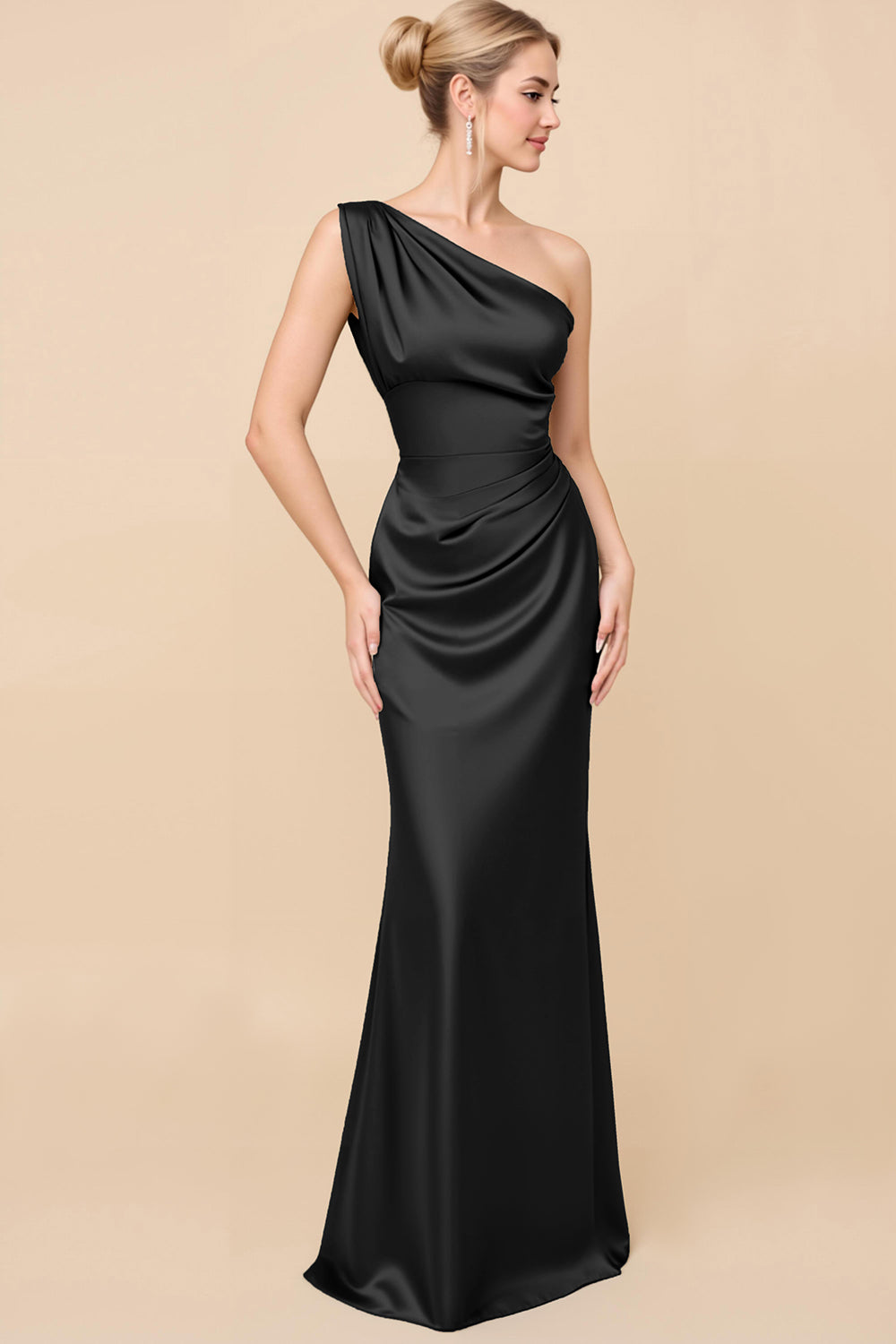 One Shoulder Sheath Eucalyptus Ruched Bridesmaid Dress
