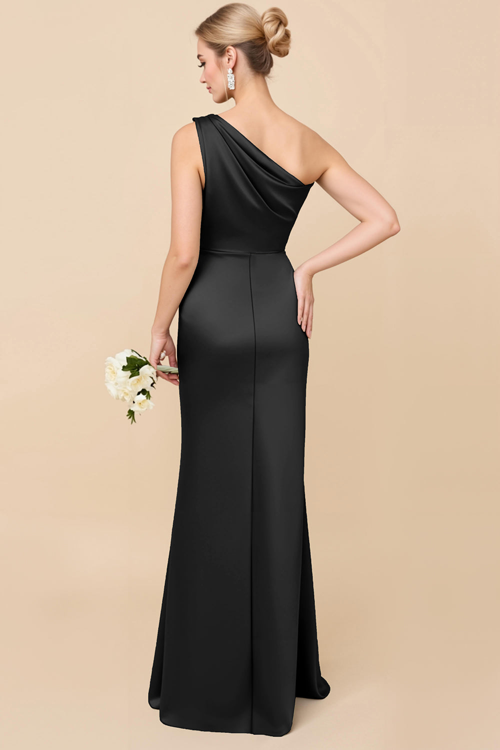 One Shoulder Sheath Eucalyptus Ruched Bridesmaid Dress