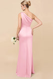 One Shoulder Sheath Eucalyptus Ruched Bridesmaid Dress