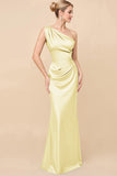 One Shoulder Sheath Eucalyptus Ruched Bridesmaid Dress