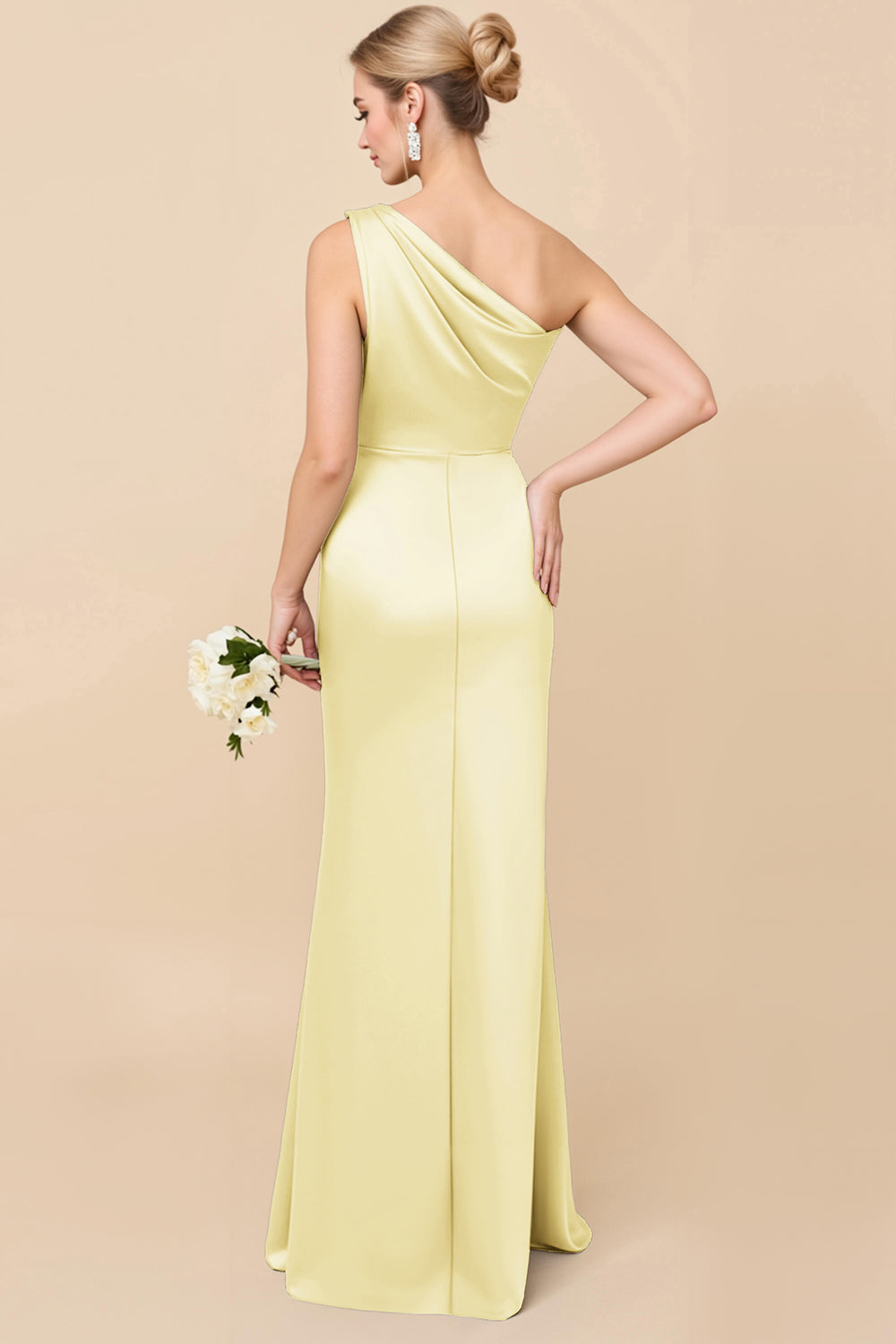 One Shoulder Sheath Eucalyptus Ruched Bridesmaid Dress
